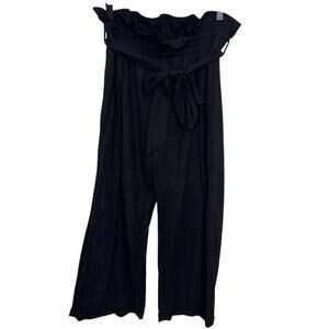 The Mint Ruffled Waist Belted Cropped Gaucho Palazzo Pants Black Size Small